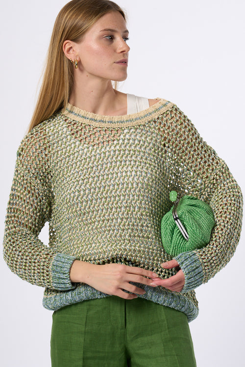 Max Mara Weekend Maglia Liuto Traforata Verde/beige Donna-2