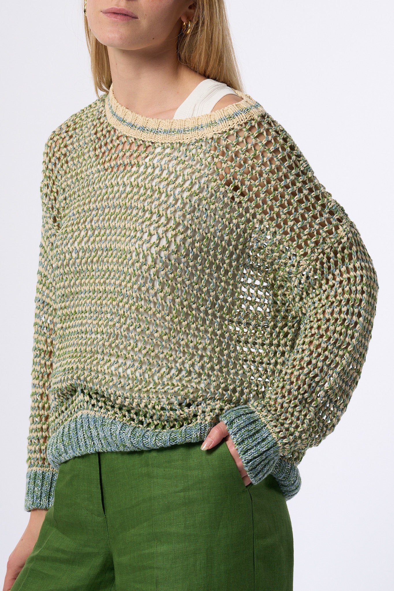Max Mara Weekend Maglia Liuto Traforata Verde/beige Donna-4