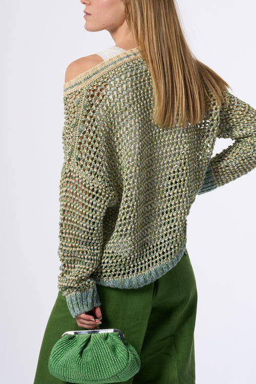 Max Mara Weekend Maglia Liuto Traforata Verde/beige Donna