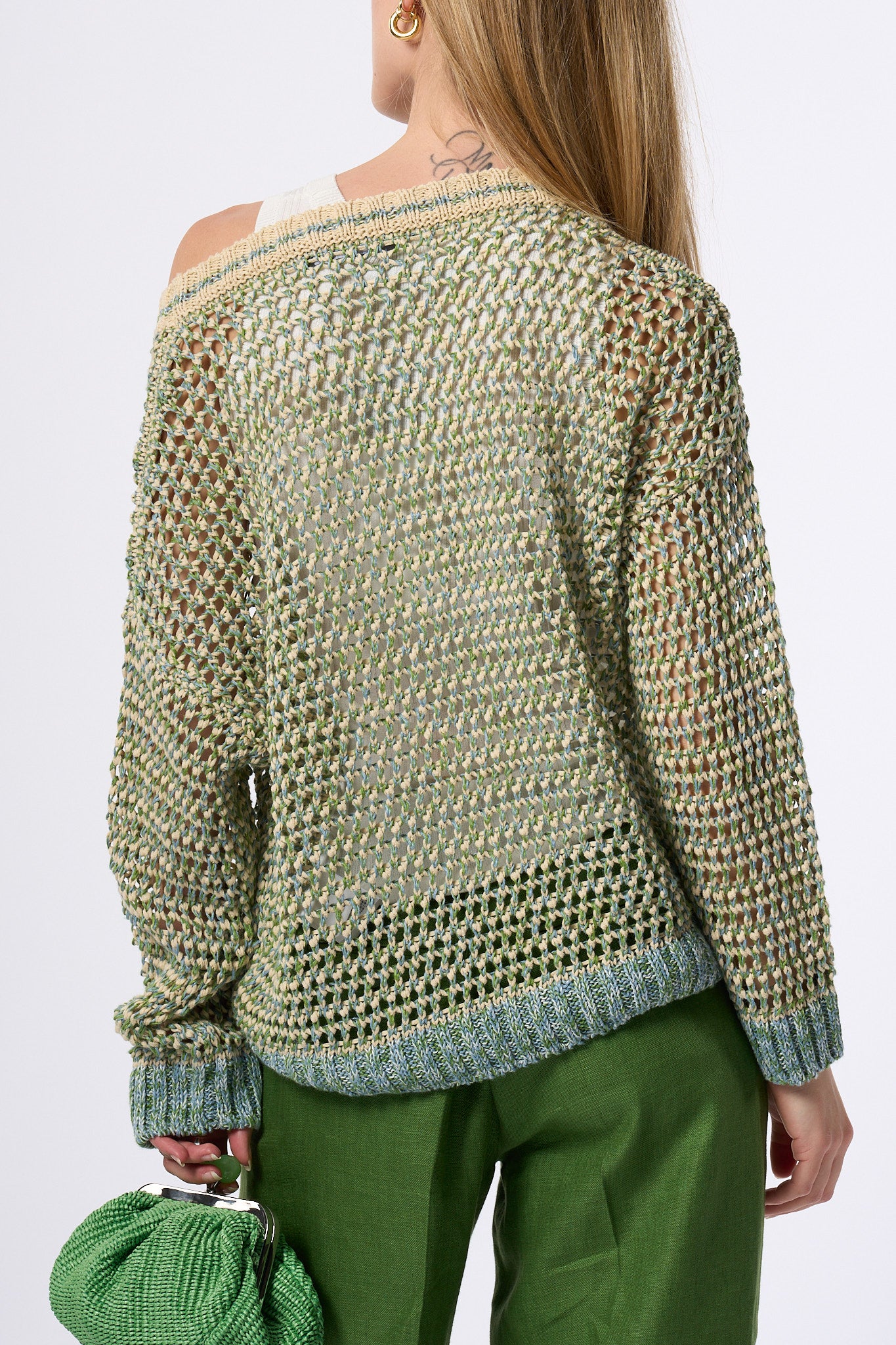 Max Mara Weekend Maglia Liuto Traforata Verde/beige Donna-6