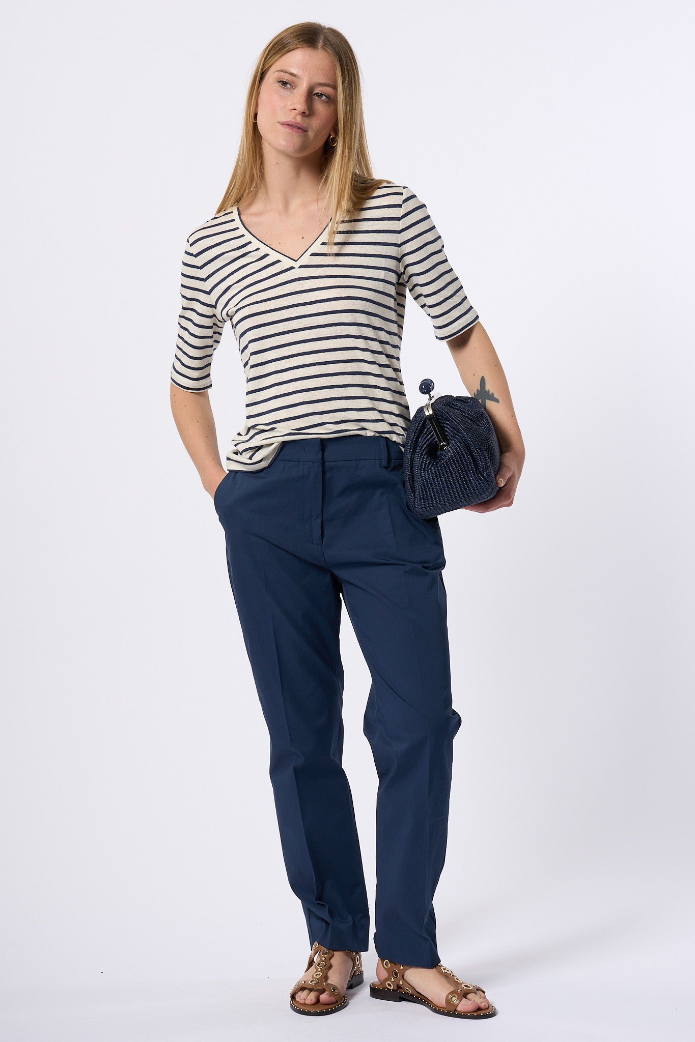 Max Mara Weekend Pantalone Cecco In Cotone Stretch Blu Donna-2