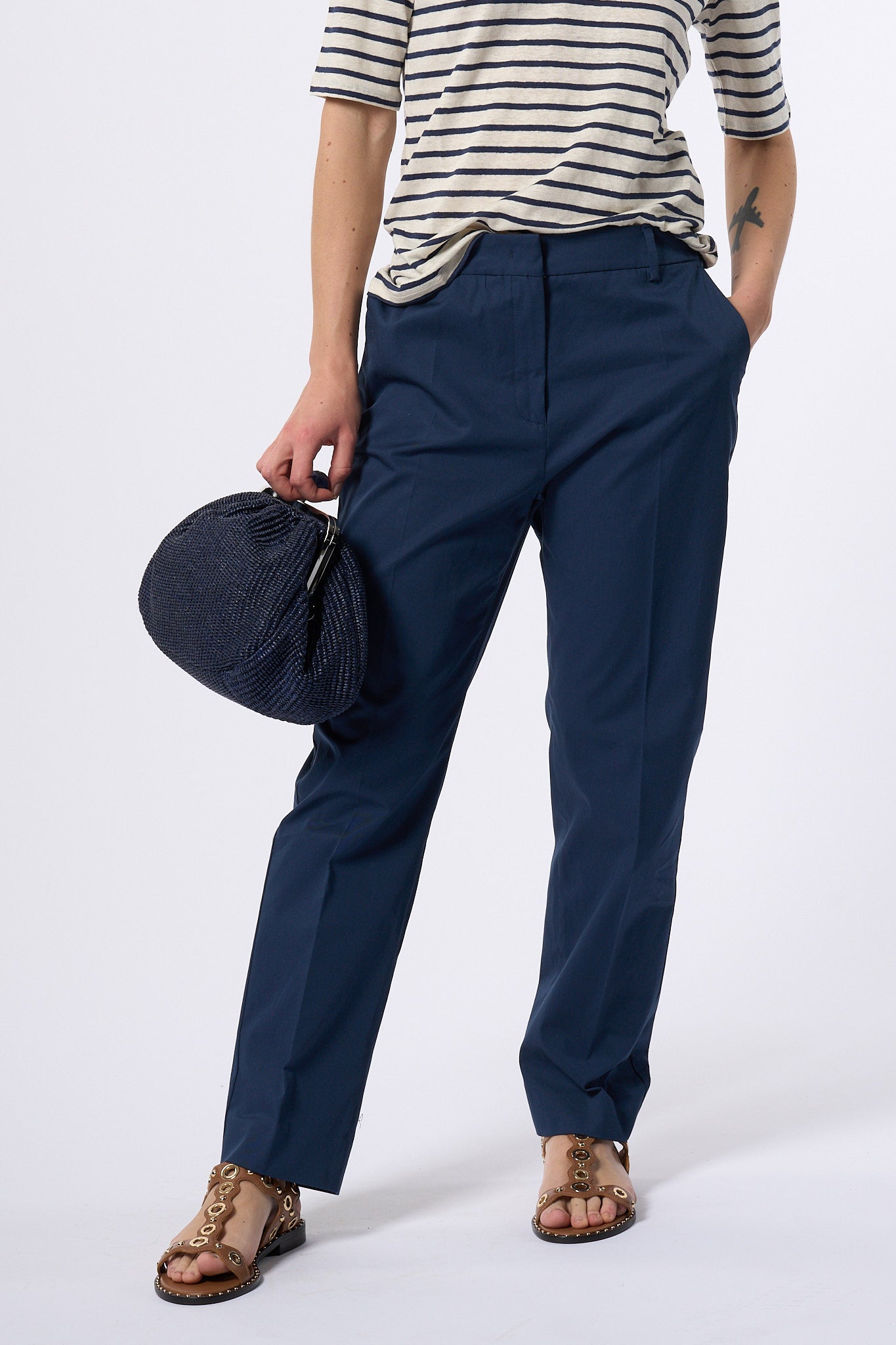 Max Mara Weekend Pantalone Cecco In Cotone Stretch Blu Donna-3