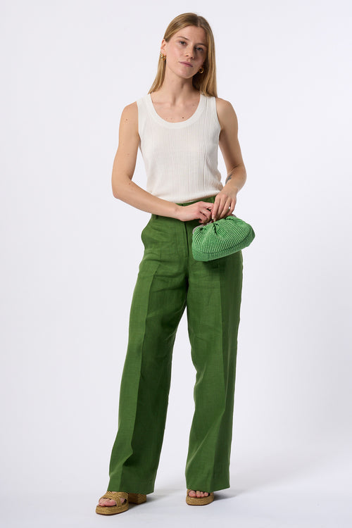 Max Mara Weekend Pantalone Malizia In Lino Verde Donna-2