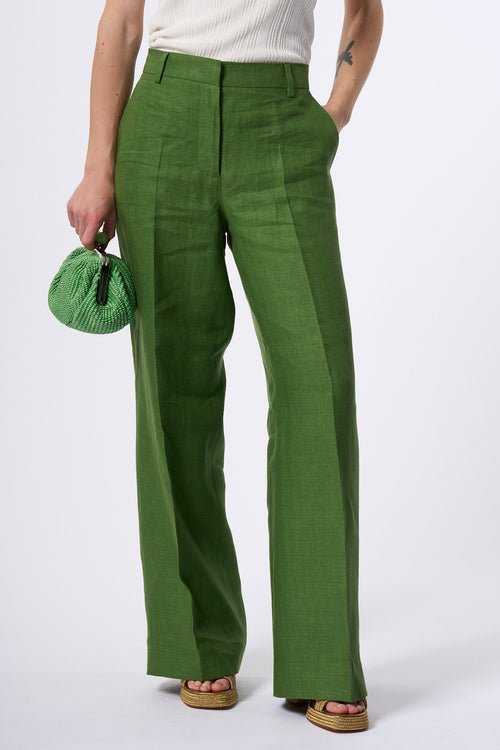 Max Mara Weekend Pantalone Malizia In Lino Verde Donna