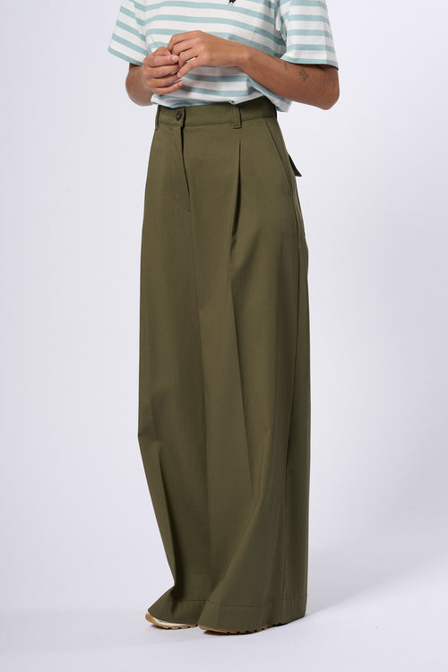 Max Mara Weekend Pantalone Nebbie Largo Kaki Donna