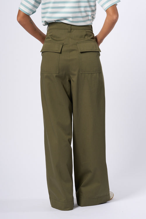 Max Mara Weekend Pantalone Nebbie Largo Kaki Donna-2