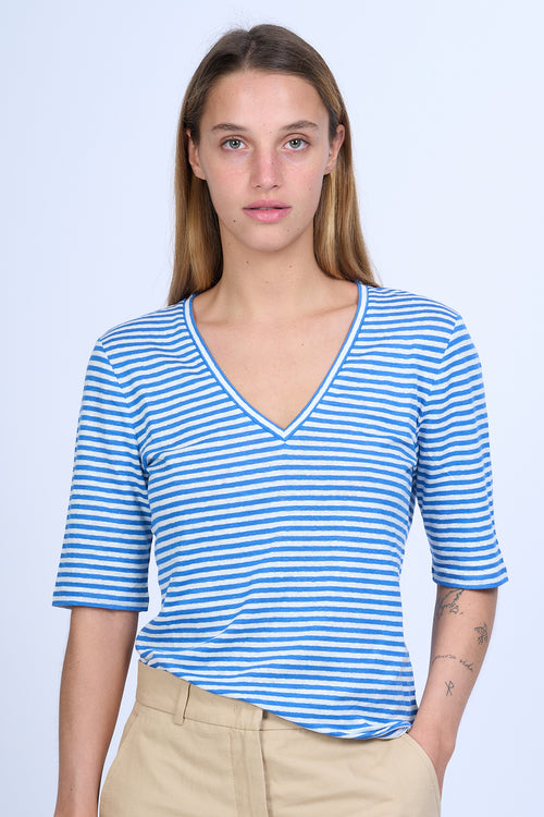 Max Mara Weekend T-shirt Brunate Righe Bianco/Blu Donna-2