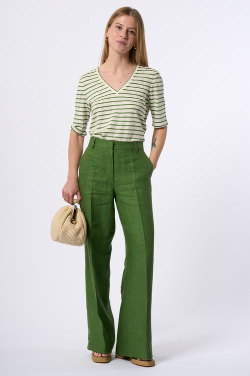Max Mara Weekend T-shirt Opzione In Lino A V Bianco/verde Donna-2