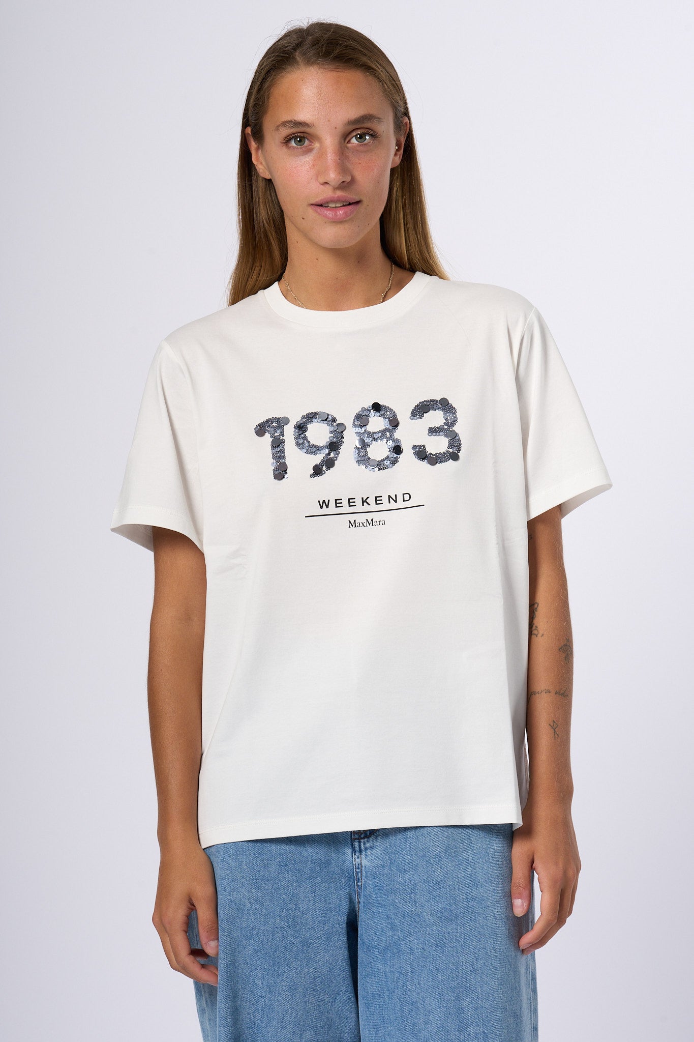 Max Mara Weekend T-shirt Paillettes Bianco Donna-1
