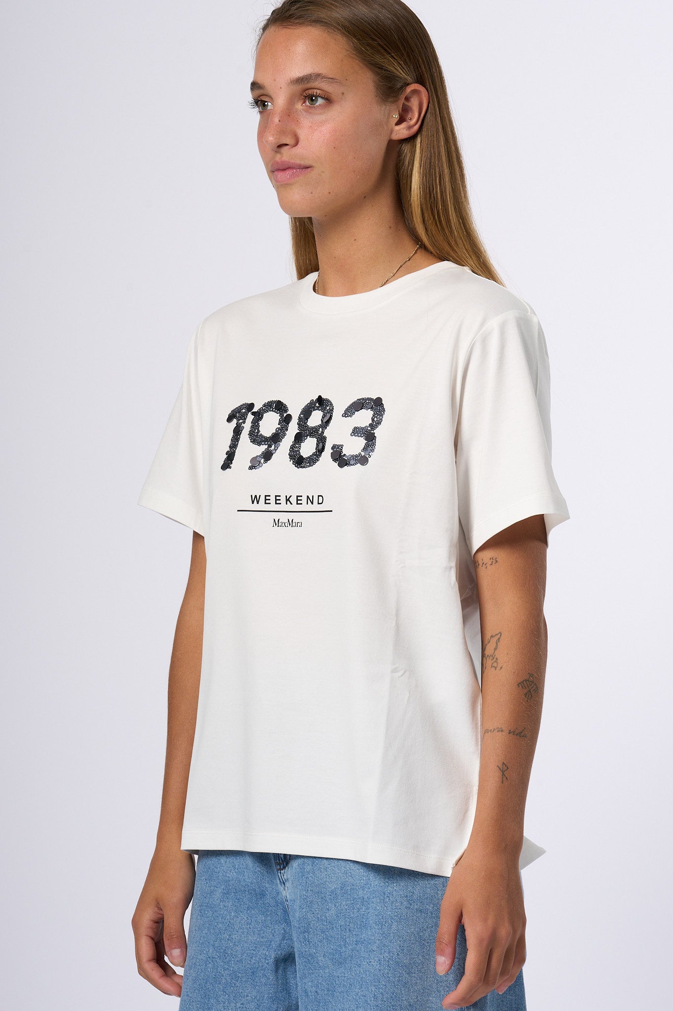Max Mara Weekend T-shirt Paillettes Bianco Donna-4