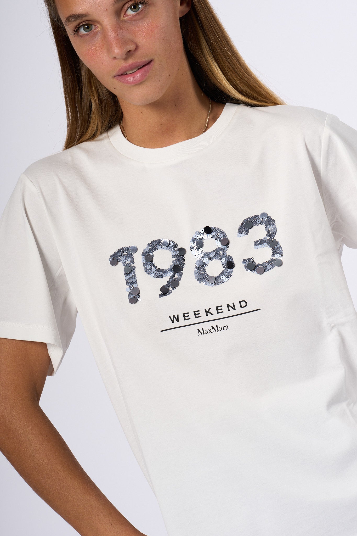 Max Mara Weekend T-shirt Paillettes Bianco Donna-2
