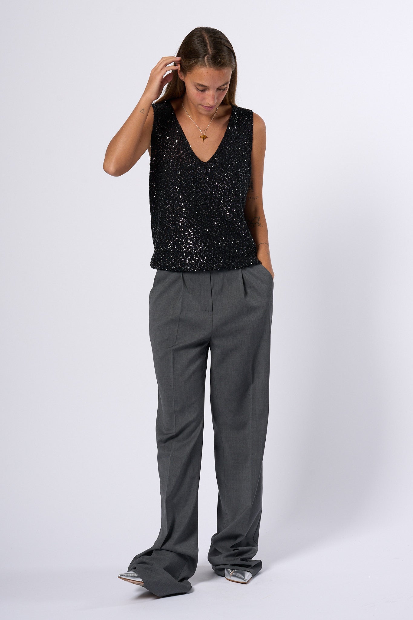 Max Mara Weekend Top Paillettes Colomba Nero Donna-3