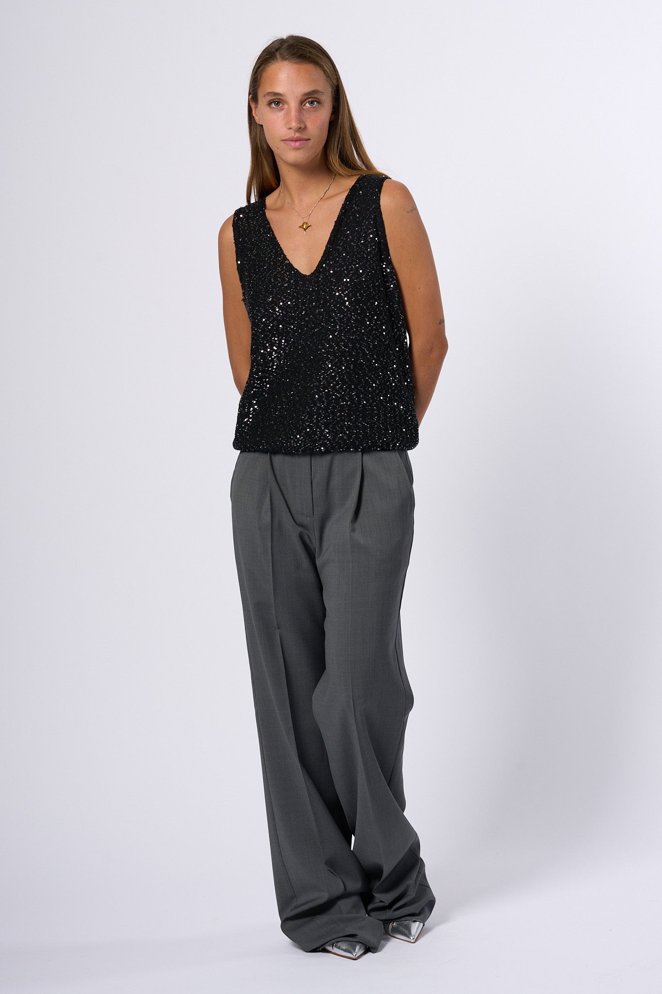 Max Mara Weekend Top Paillettes Colomba Nero Donna-5