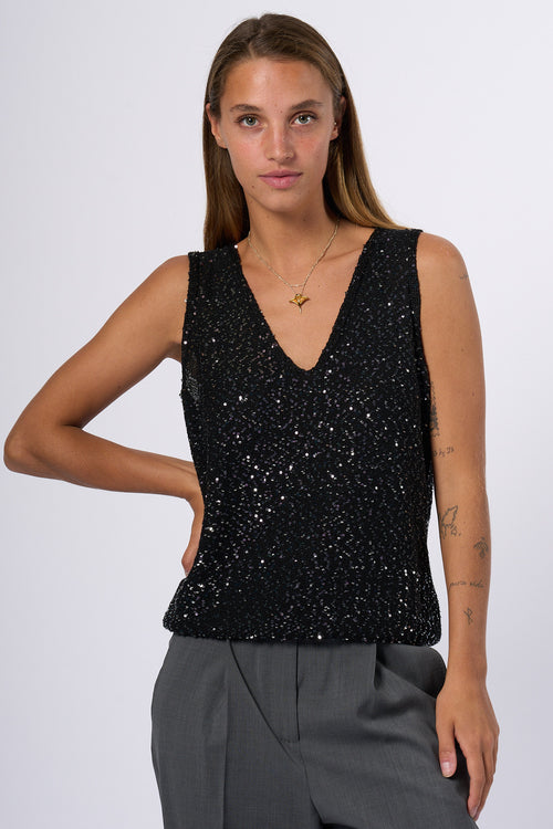 Max Mara Weekend Top Paillettes Colomba Nero Donna