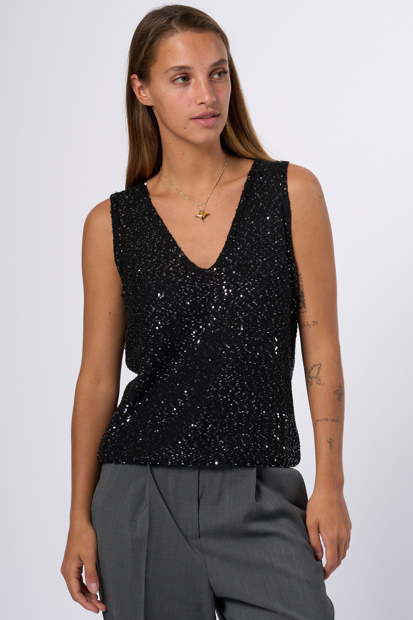 Max Mara Weekend Top Paillettes Colomba Nero Donna-6