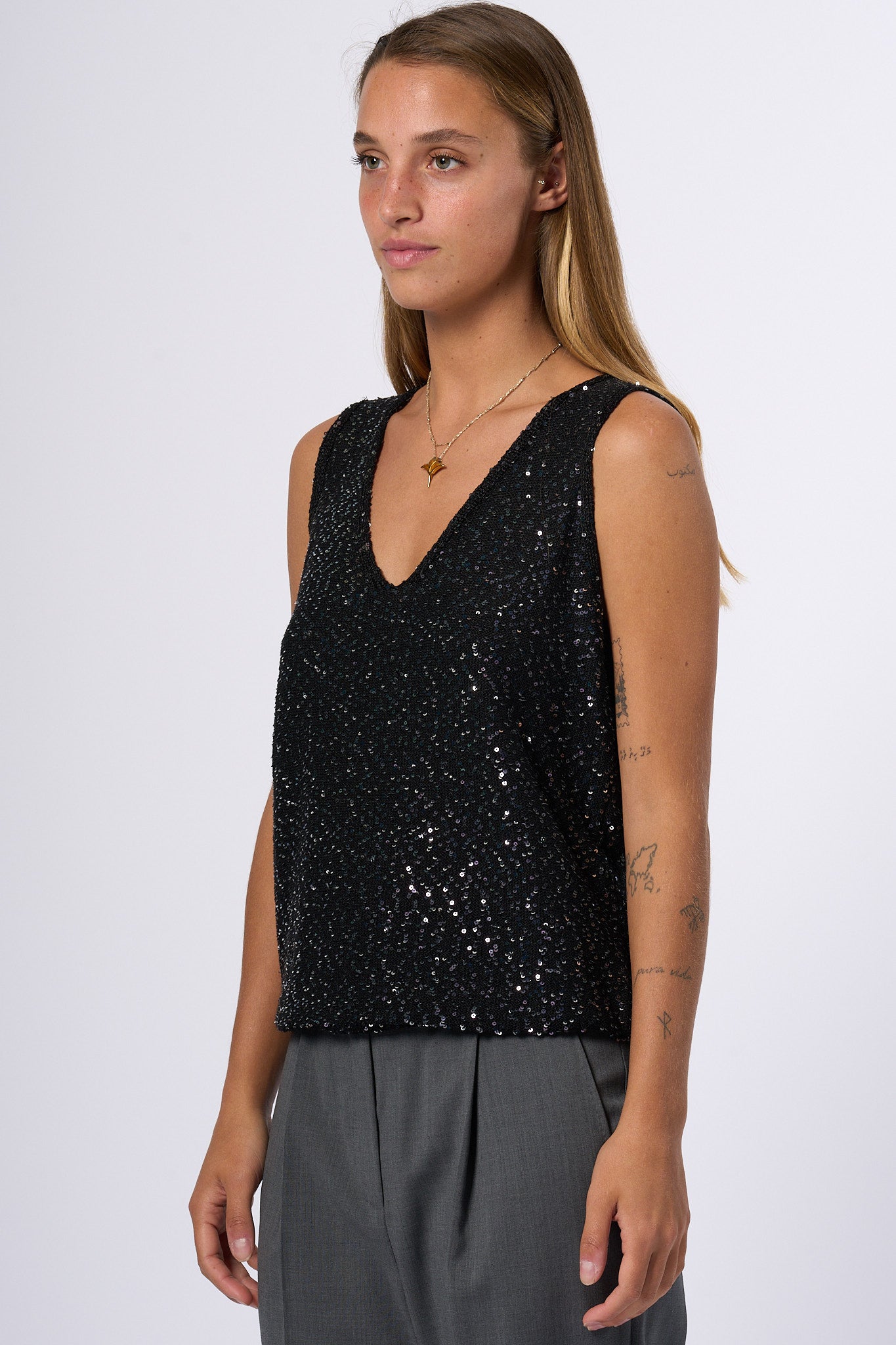 Max Mara Weekend Top Paillettes Colomba Nero Donna-7
