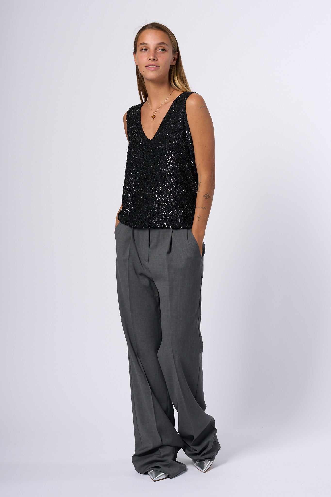 Max mara studio Pantalone Palazzo Grigio Donna-7