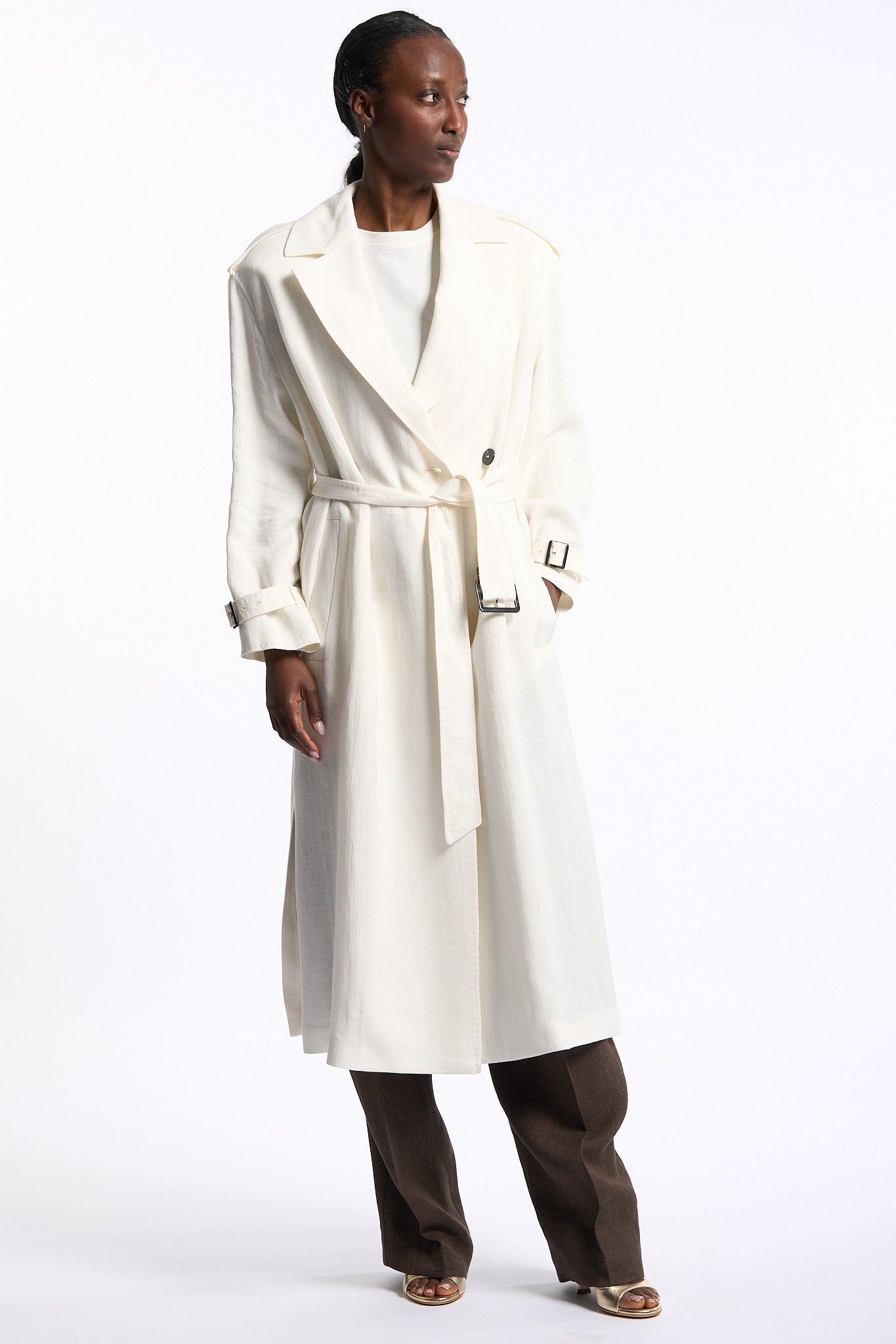 Max mara studio Trench Vieste In Lino Bianco Donna-5