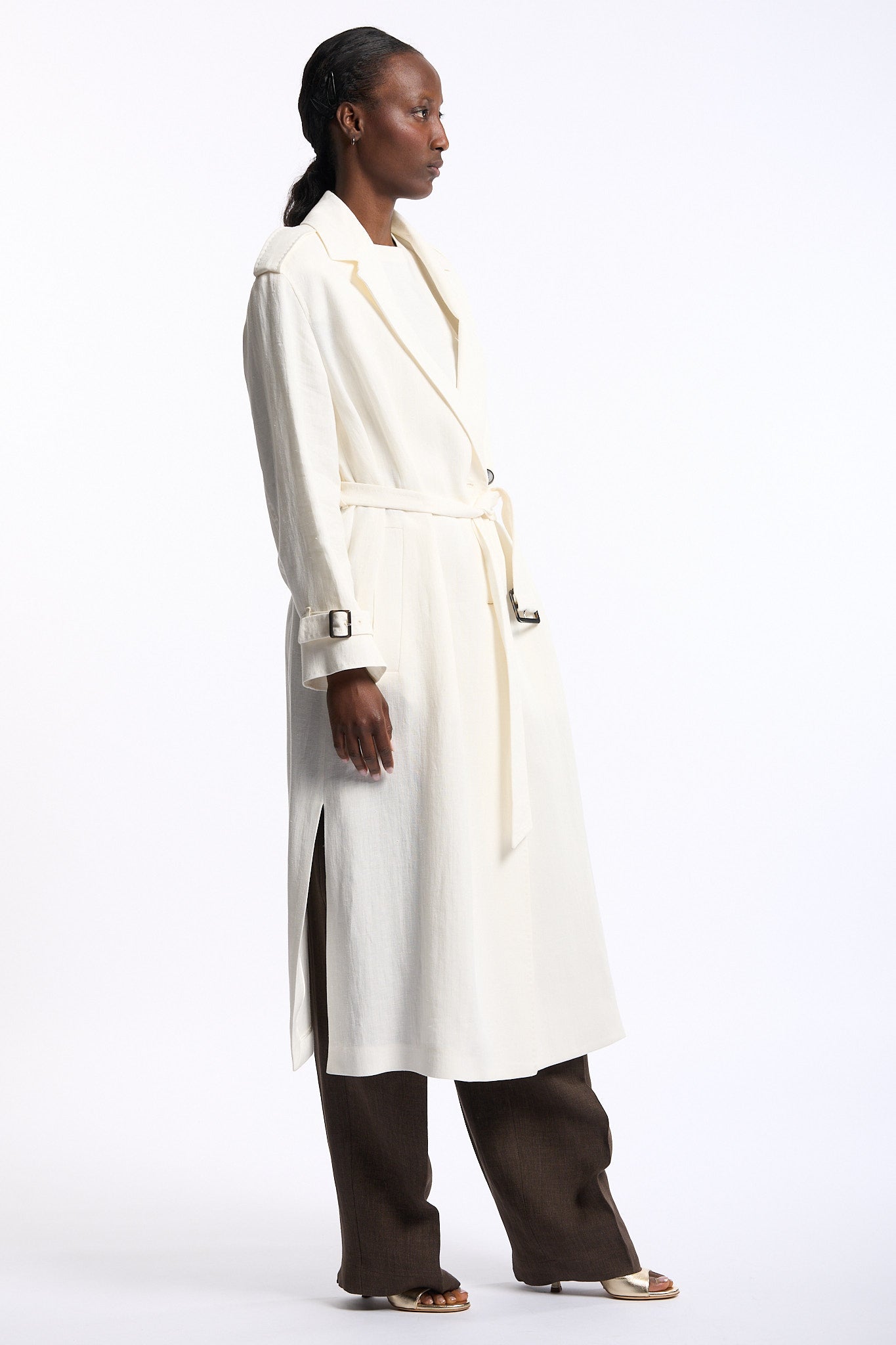 Max mara studio Trench Vieste In Lino Bianco Donna-4