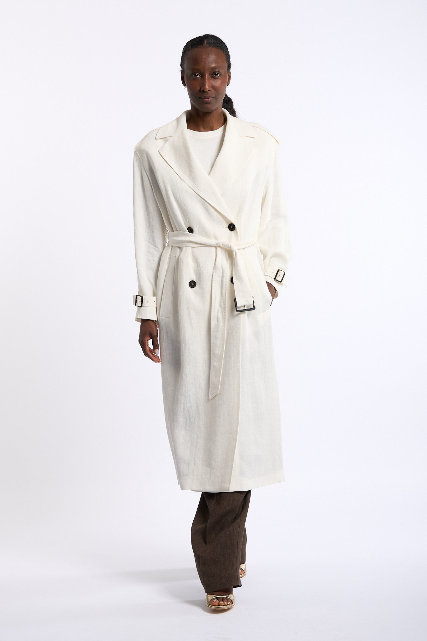 Max mara studio Trench Vieste In Lino Bianco Donna-1