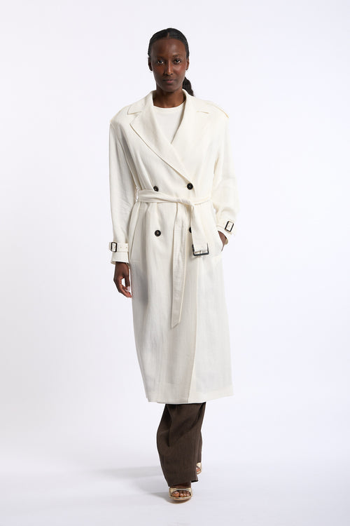 Max mara studio Trench Vieste In Lino Bianco Donna