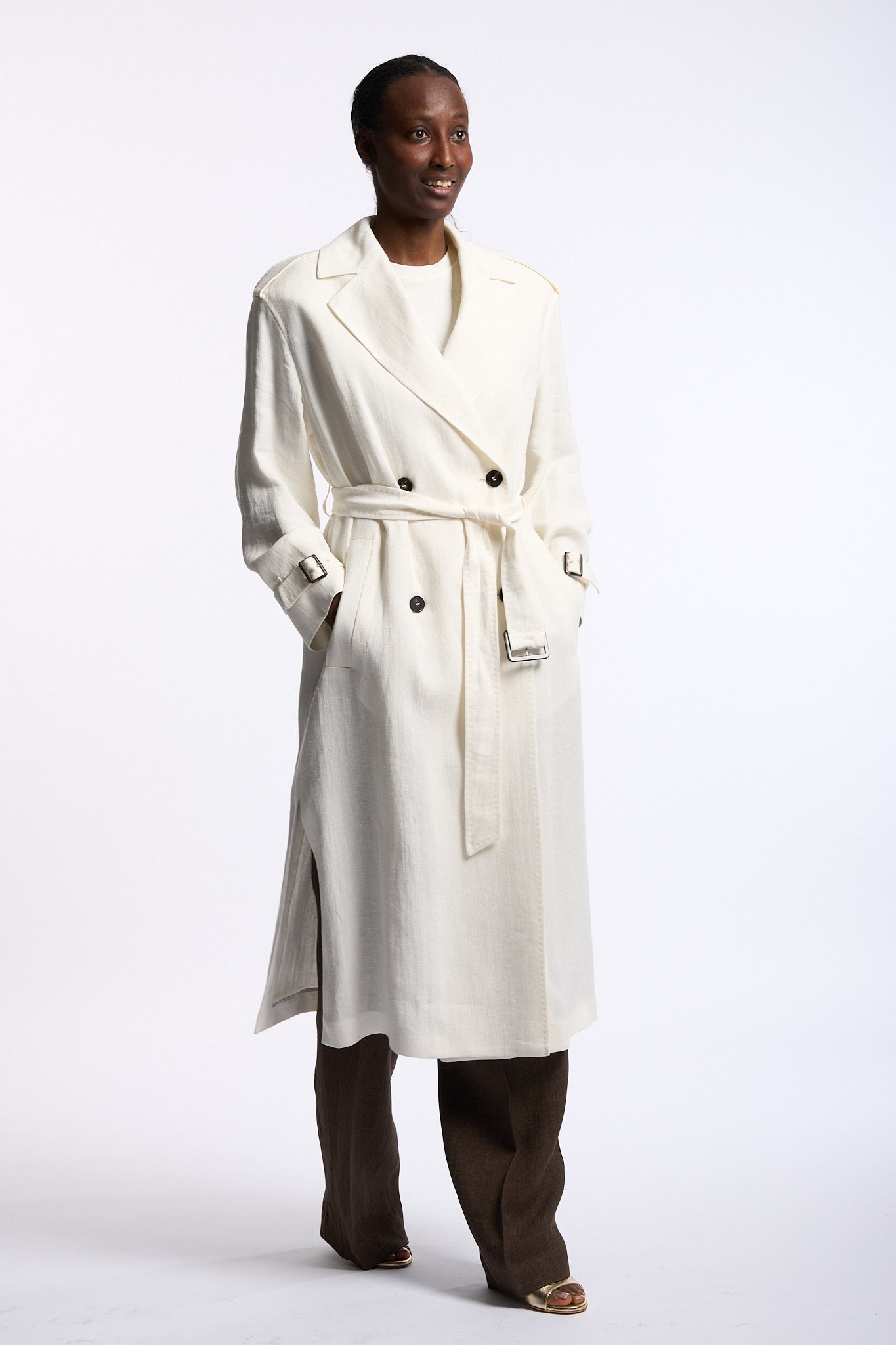 Max mara studio Trench Vieste In Lino Bianco Donna-7