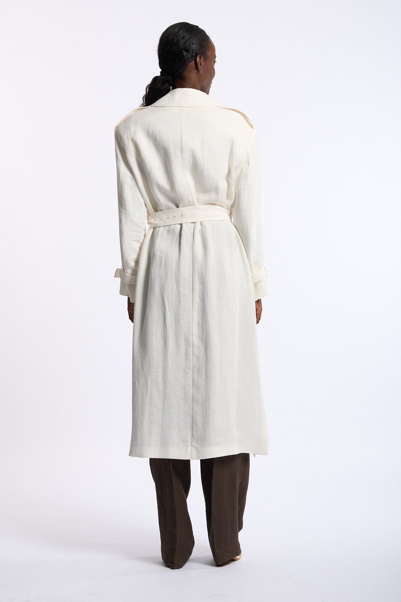 Max mara studio Trench Vieste In Lino Bianco Donna-6