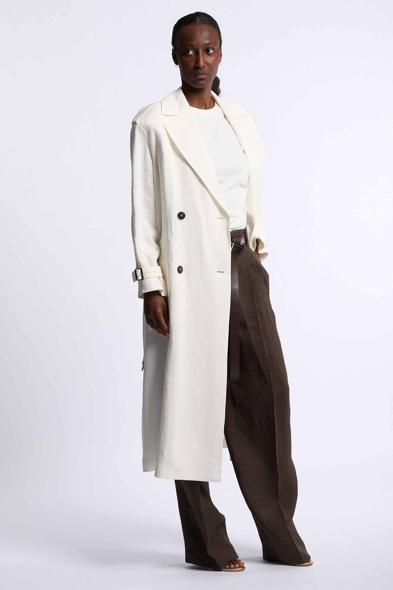 Max mara studio Trench Vieste In Lino Bianco Donna-2