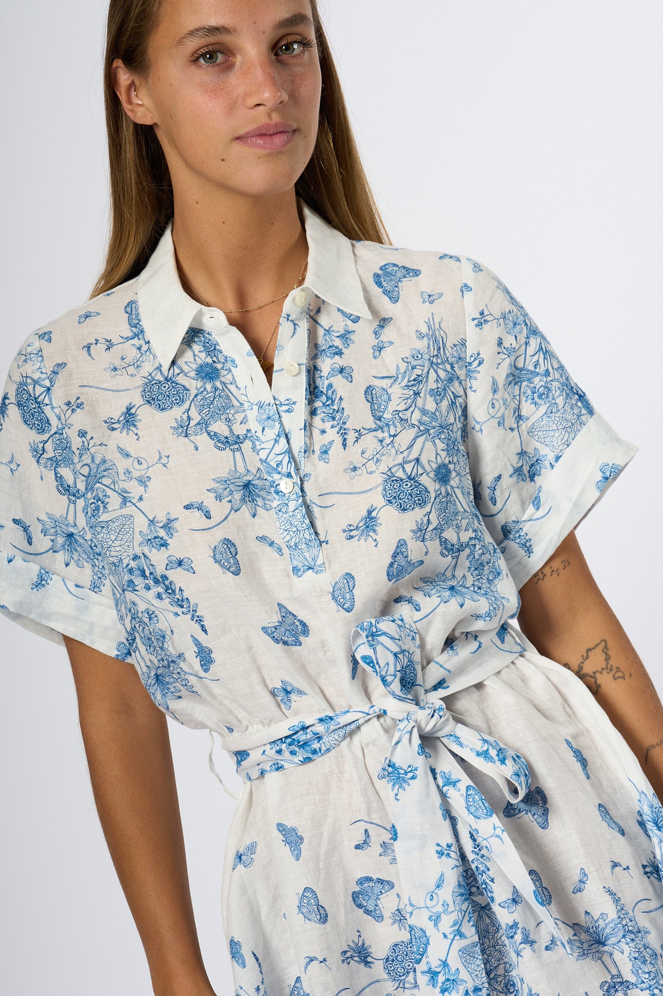 Mc2 Saint Barth Abito Lino Bianco/blu Donna-9