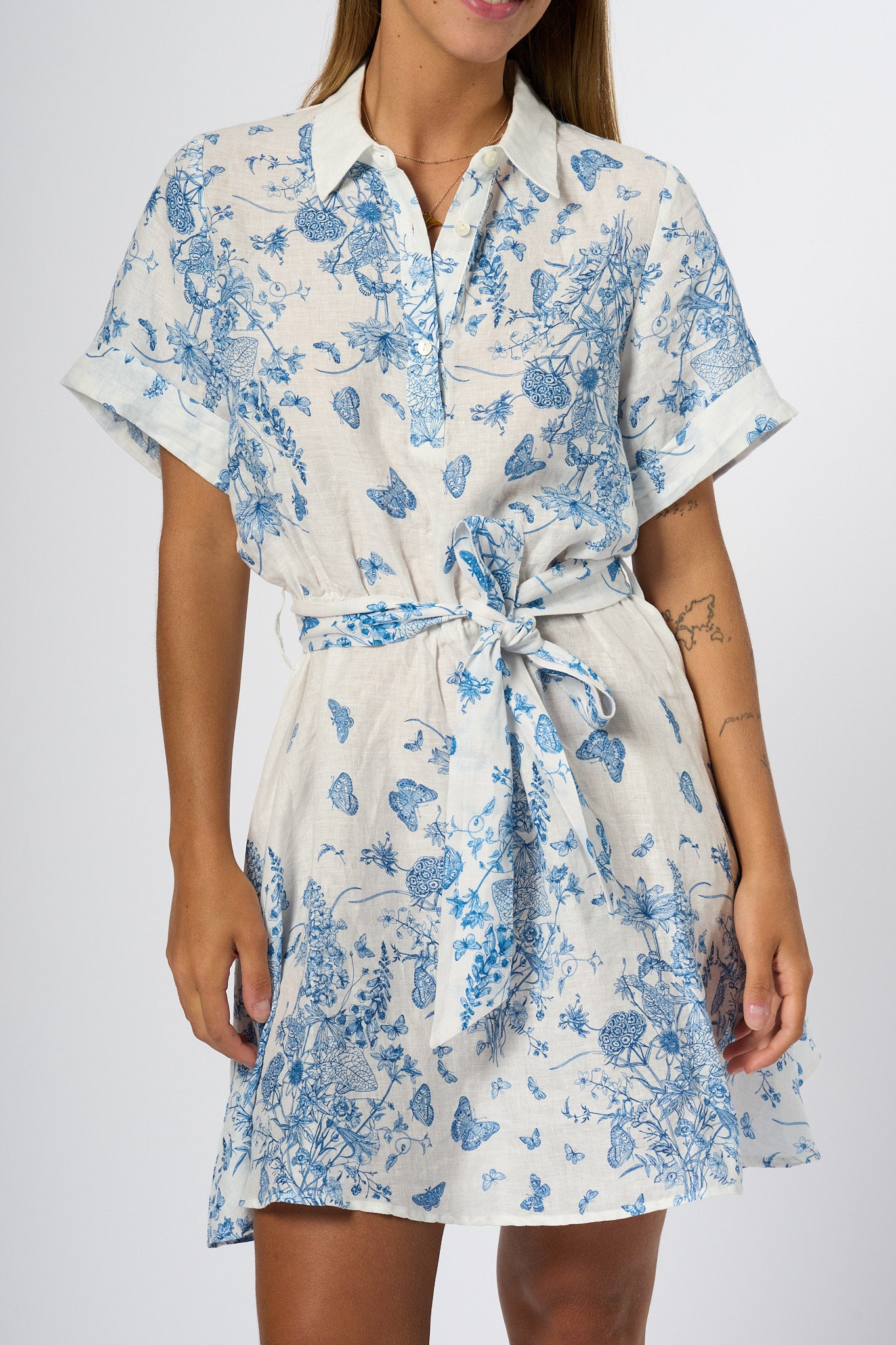 Mc2 Saint Barth Abito Lino Bianco/blu Donna-11