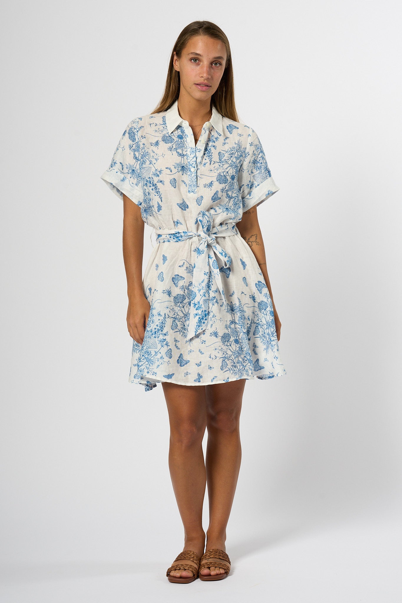 Mc2 Saint Barth Abito Lino Bianco/blu Donna-3