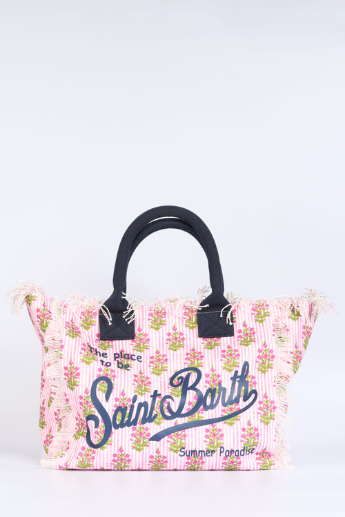Mc2 Saint Barth Borsa Vanity Righe Fiori Rosa/bianco Donna
