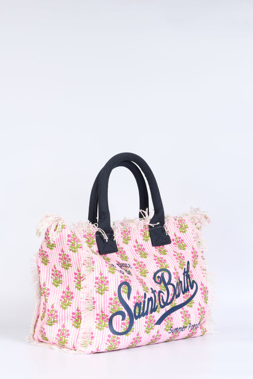 Mc2 Saint Barth Borsa Vanity Righe Fiori Rosa/bianco Donna-2
