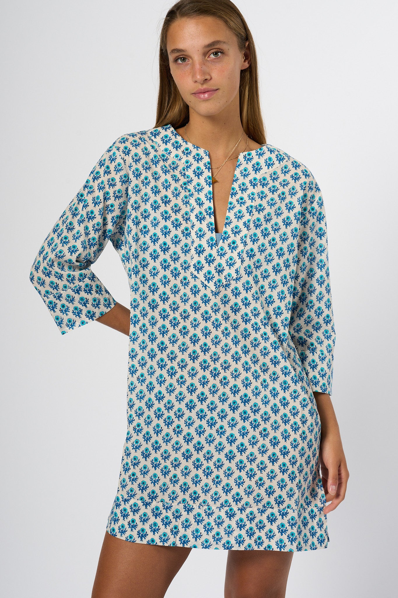 Mc2 Saint Barth Caftano Macha Fiori Bianco/azzurro Donna-1