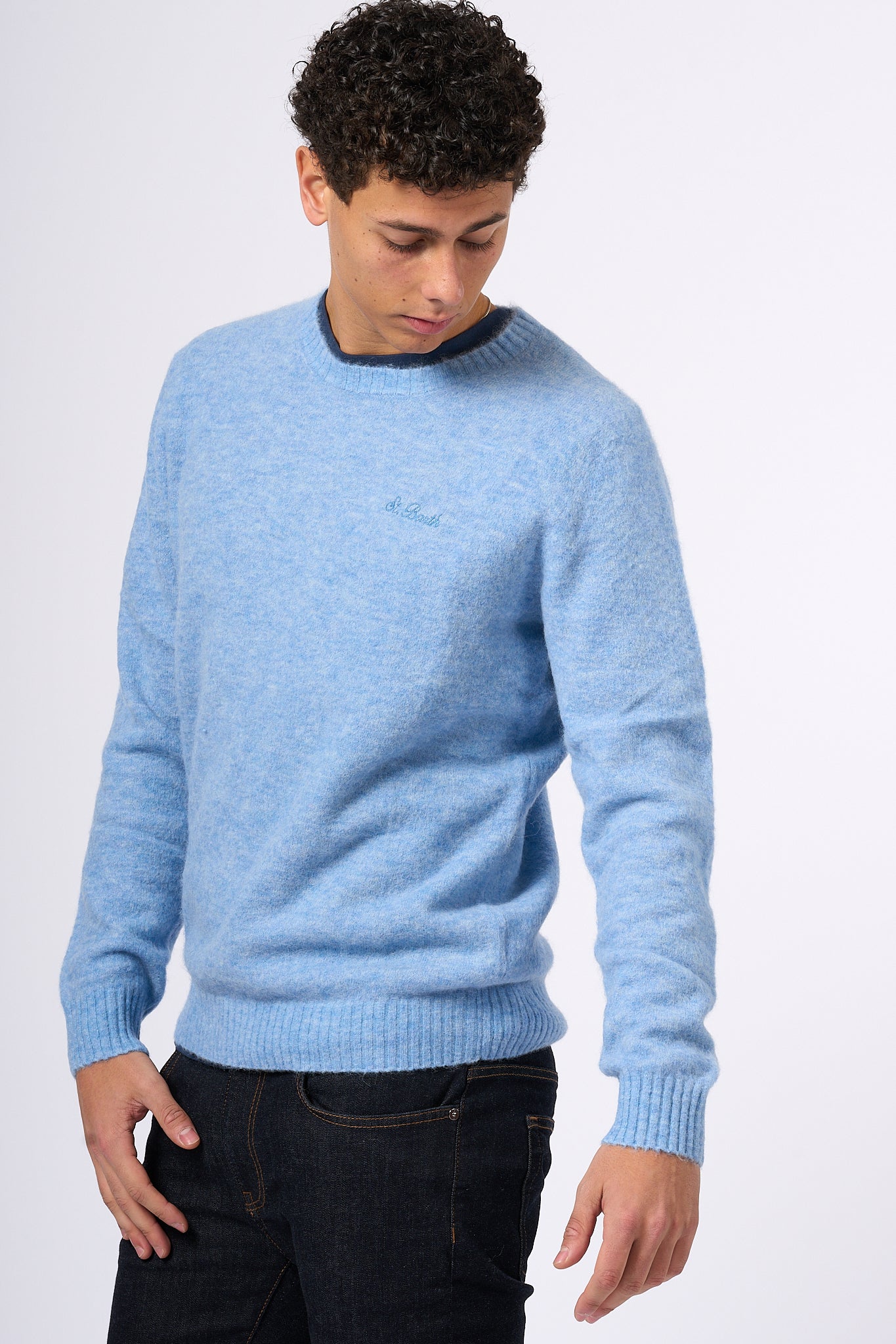 Mc2 Saint Barth Light Blue Alpaca Sweater Men-1