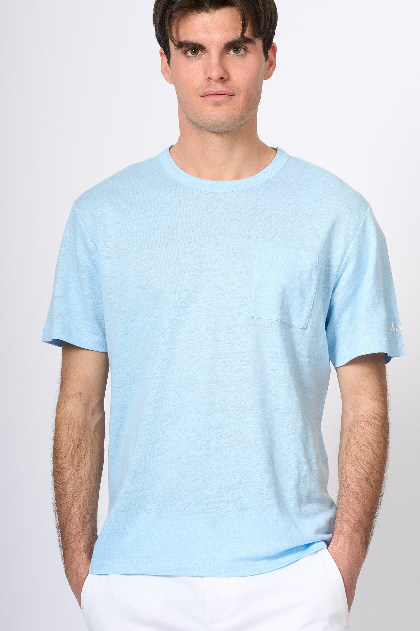 Mc2 Saint Barth T-shirt Lino Azzurro Uomo-1