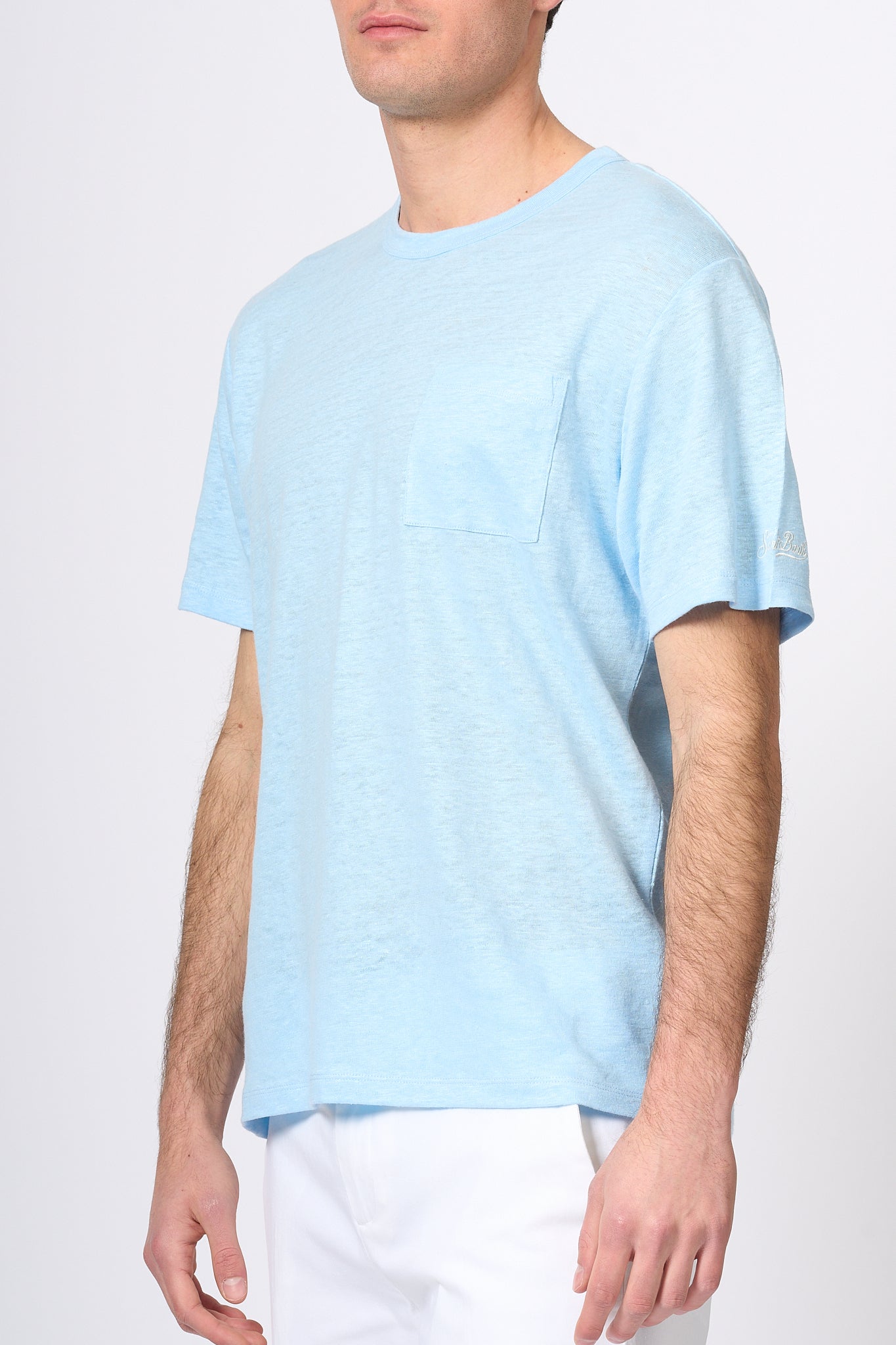 Mc2 Saint Barth T-shirt Lino Azzurro Uomo-3