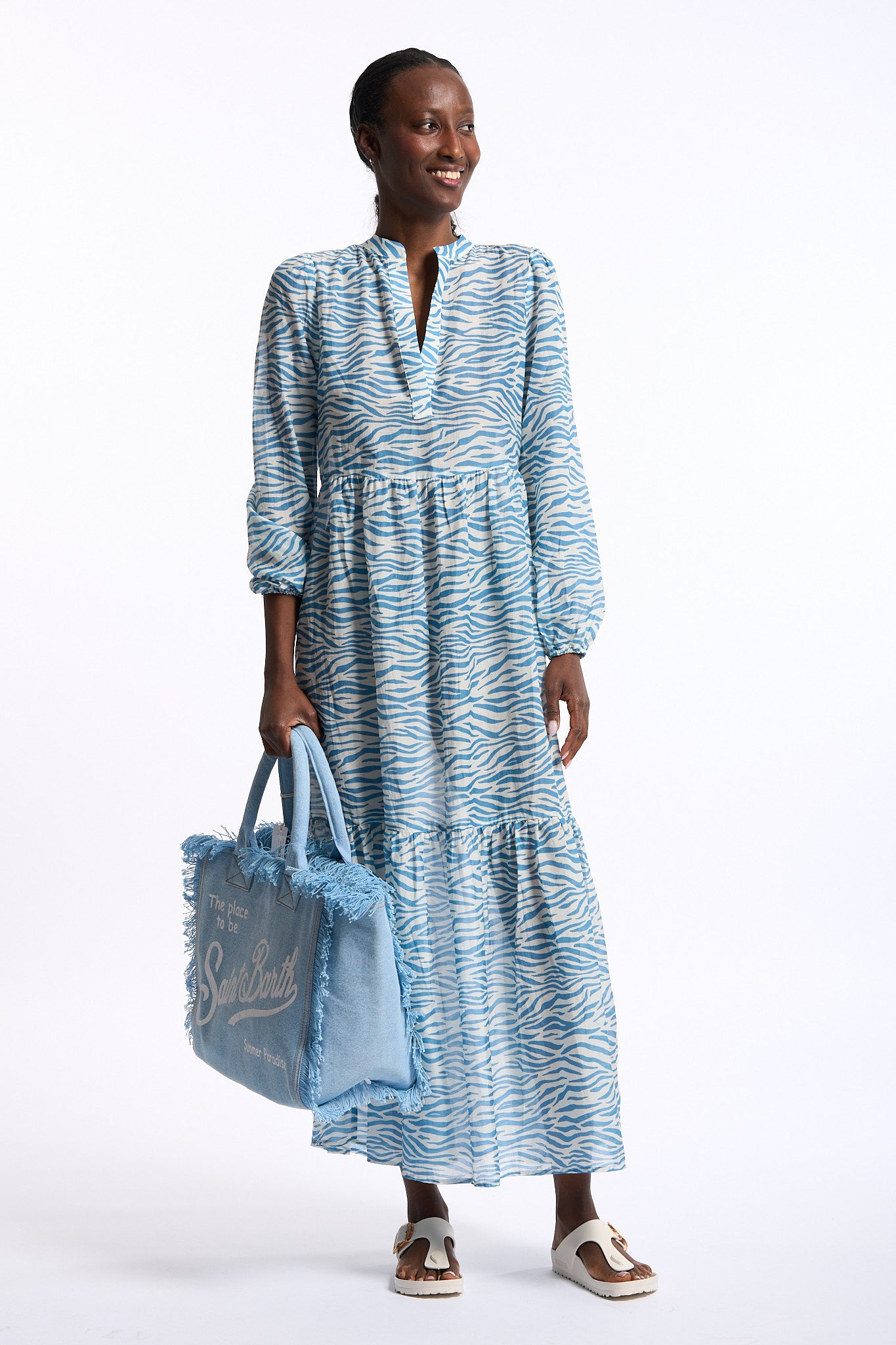 Mc2 saint barth Abito Lungo Azzurro/Bianco Donna-1