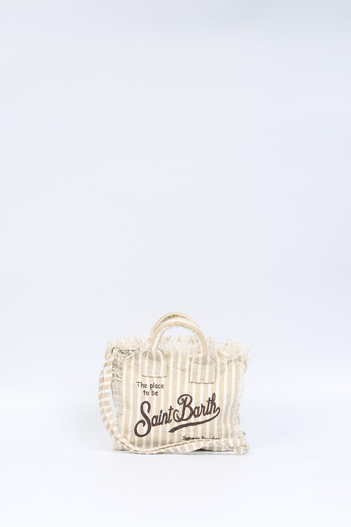 Mc2 saint barth Borsa Vanity Mini Lino Righe Bianco/Beige Donna