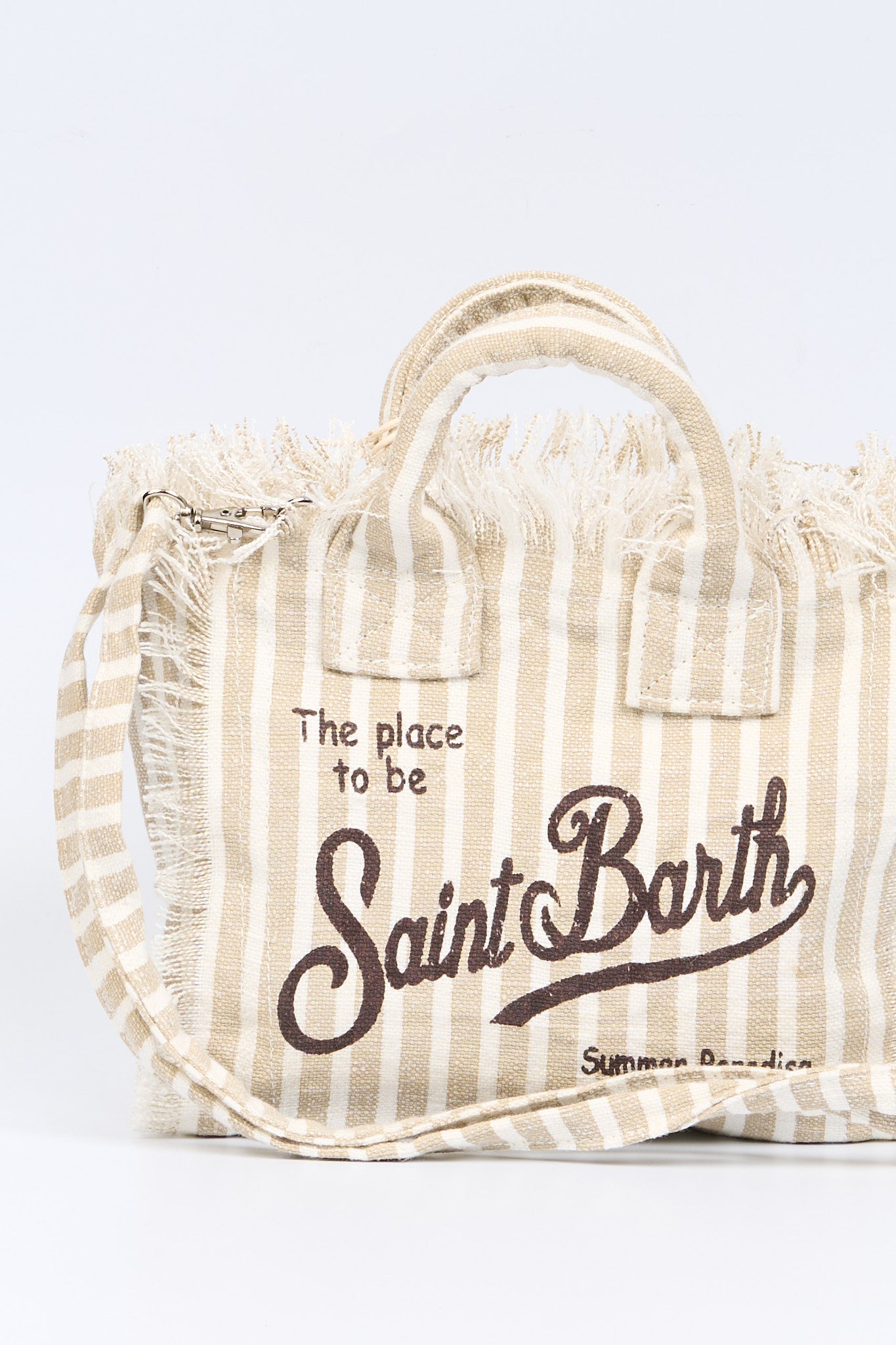Mc2 saint barth Borsa Vanity Mini Lino Righe Bianco/Beige Donna-2