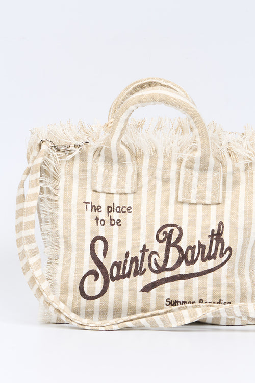 Mc2 saint barth Borsa Vanity Mini Lino Righe Bianco/Beige Donna-2