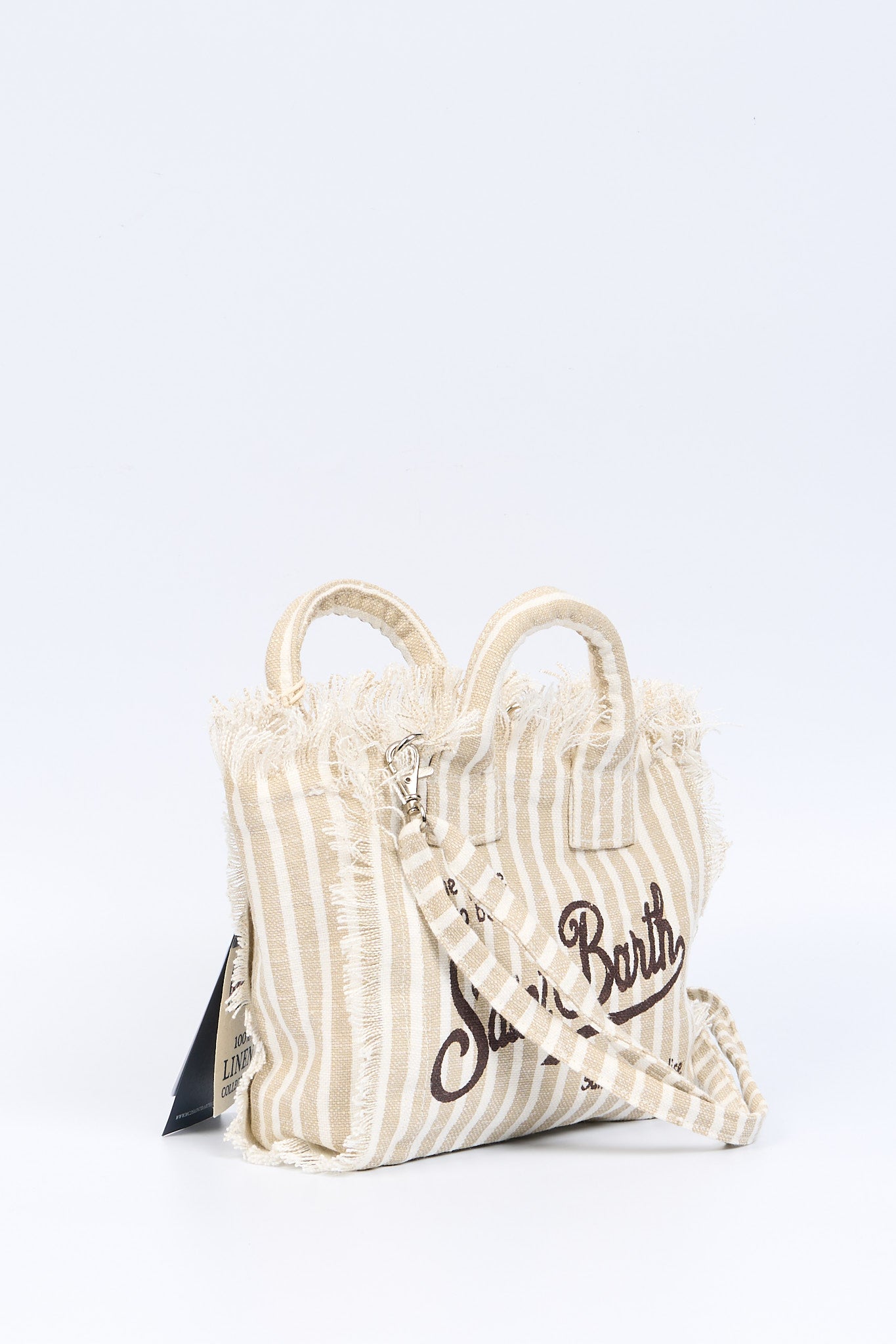 Mc2 saint barth Borsa Vanity Mini Lino Righe Bianco/Beige Donna-3