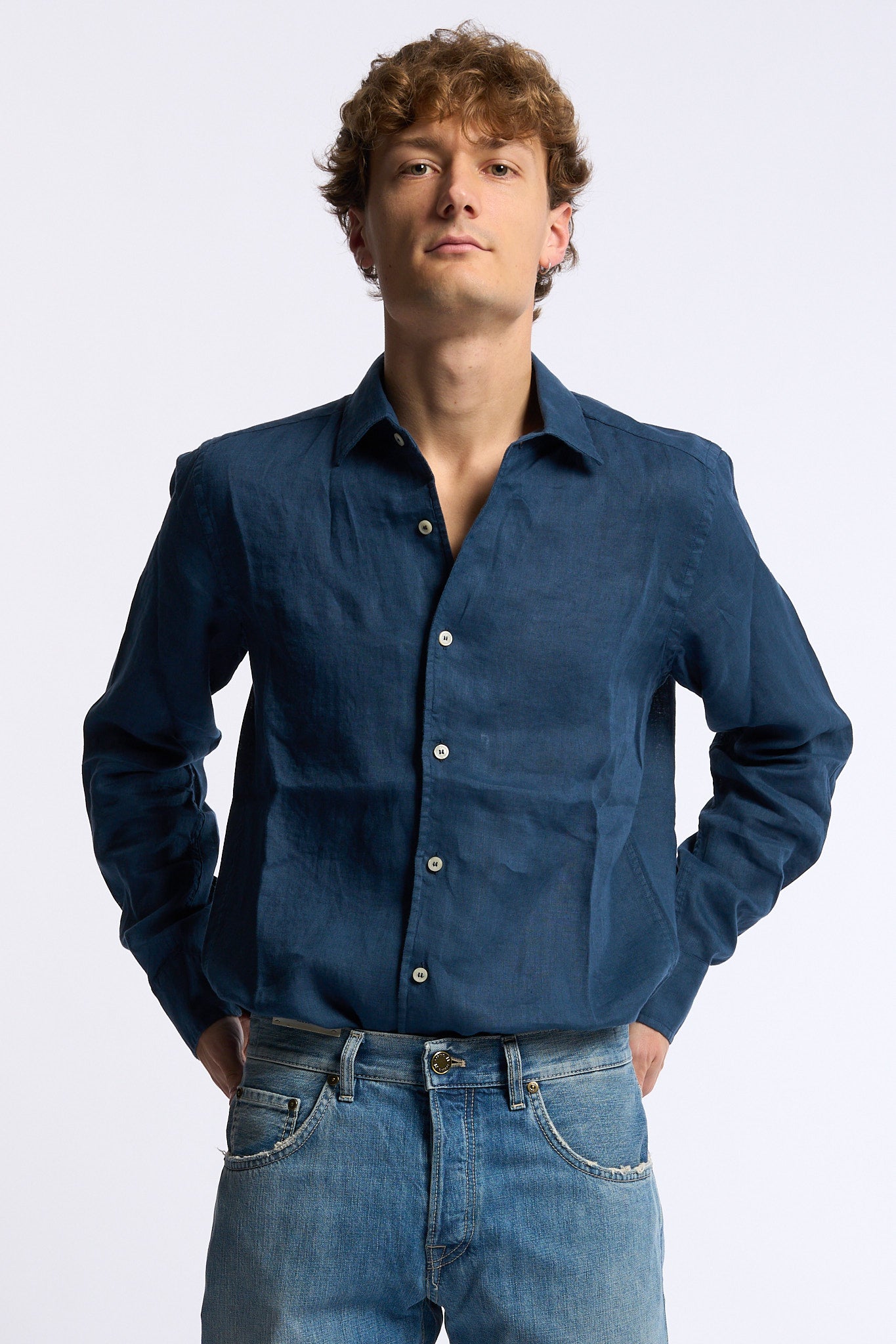 Mc2 saint barth Camicia Lino Blu Uomo-1