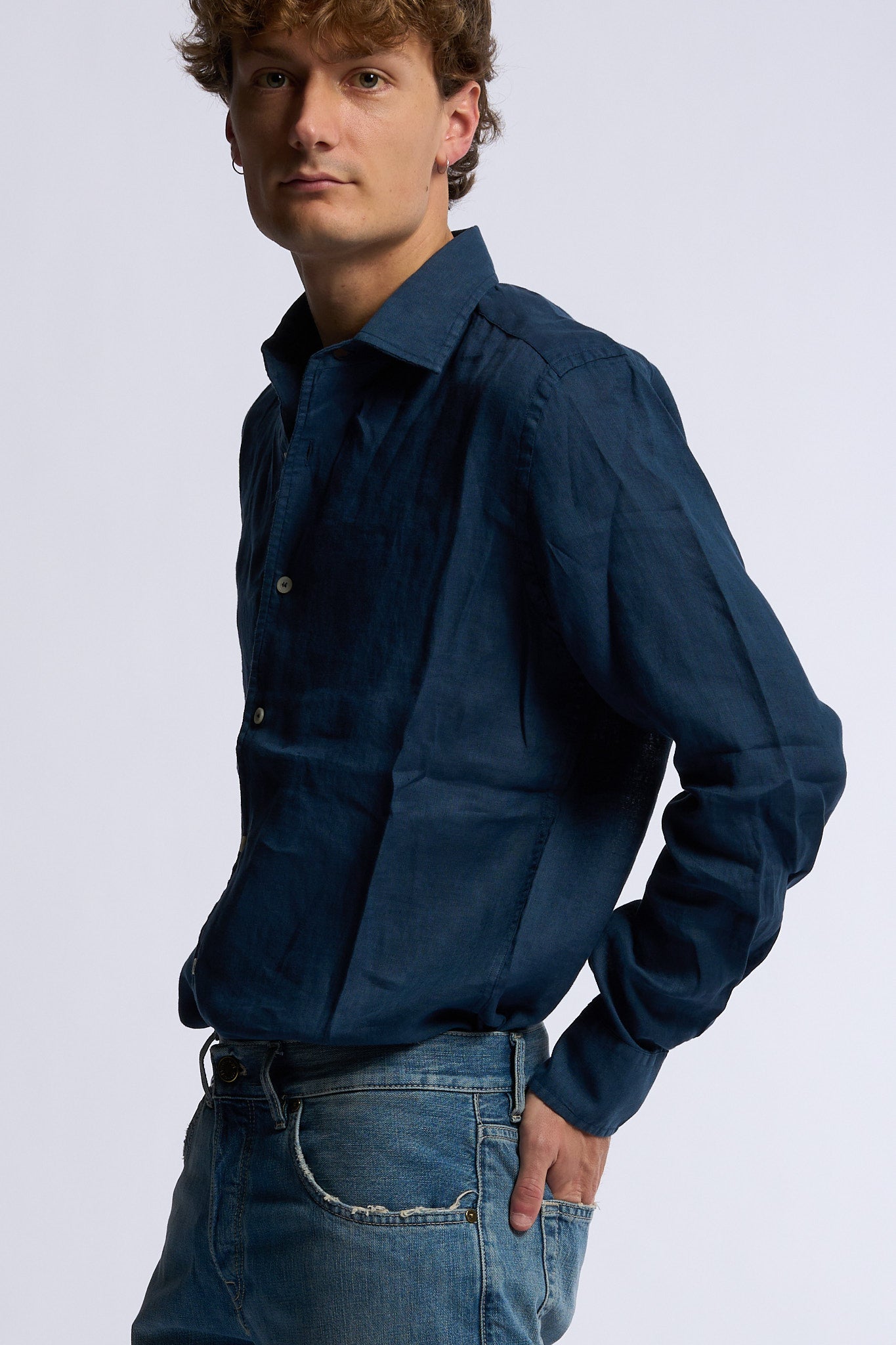 Mc2 saint barth Camicia Lino Blu Uomo-4