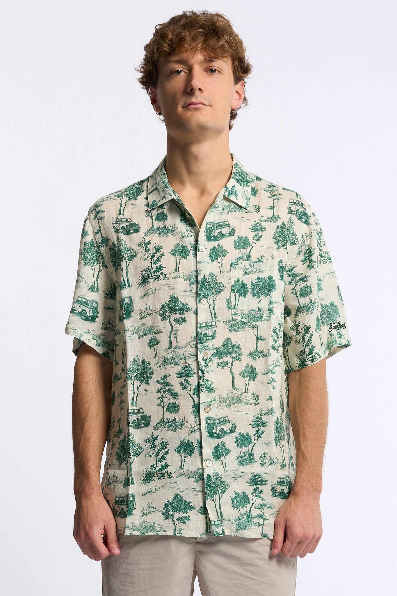 Mc2 saint barth Camicia Lino Car Verde Uomo-3