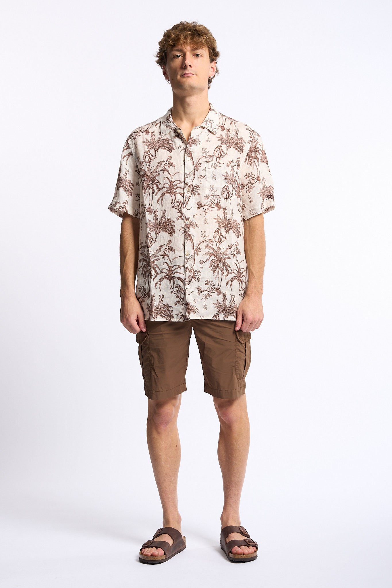 Mc2 saint barth Camicia Lino Monkey Marrone Uomo-5