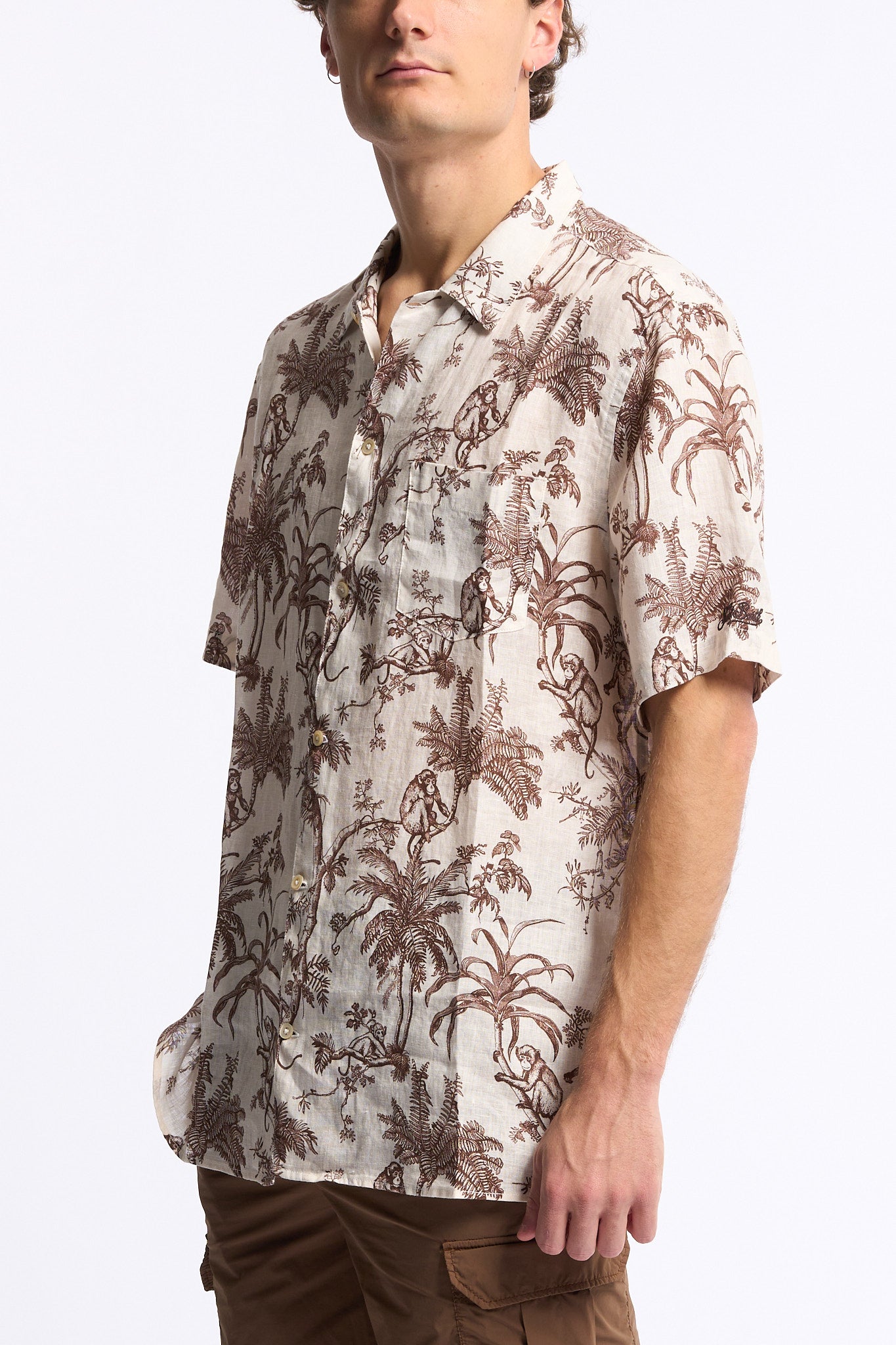 Mc2 saint barth Camicia Lino Monkey Marrone Uomo-4