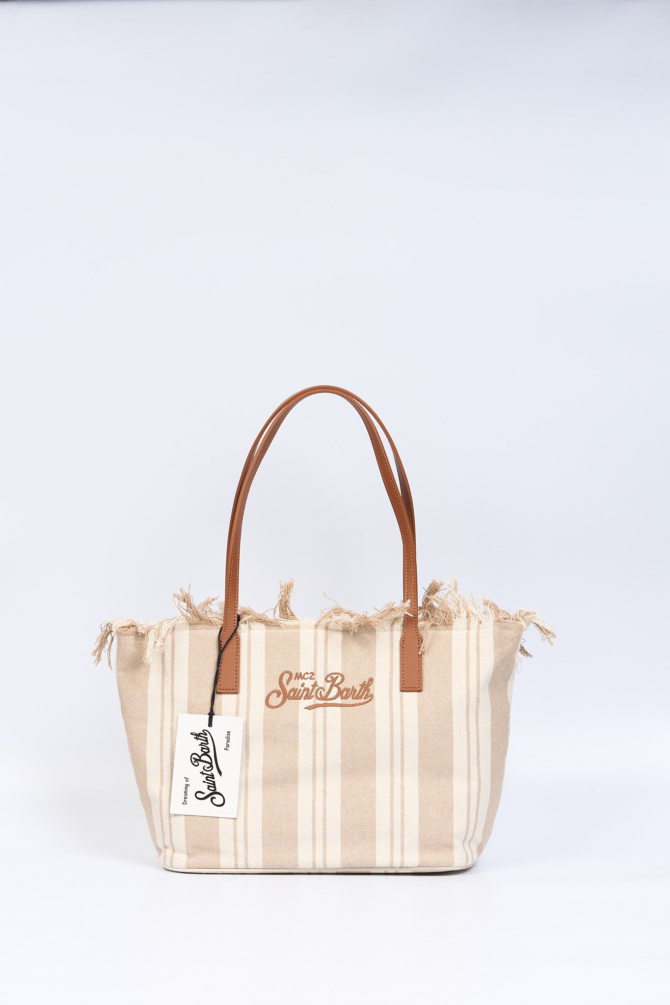 Mc2 saint barth City Bag Media a Righe Beige Donna-1
