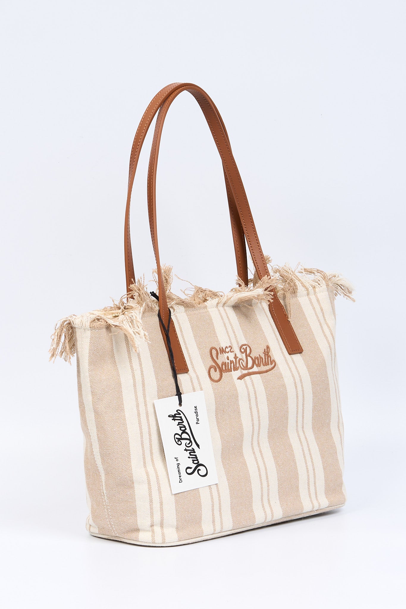 Mc2 saint barth City Bag Media a Righe Beige Donna-3