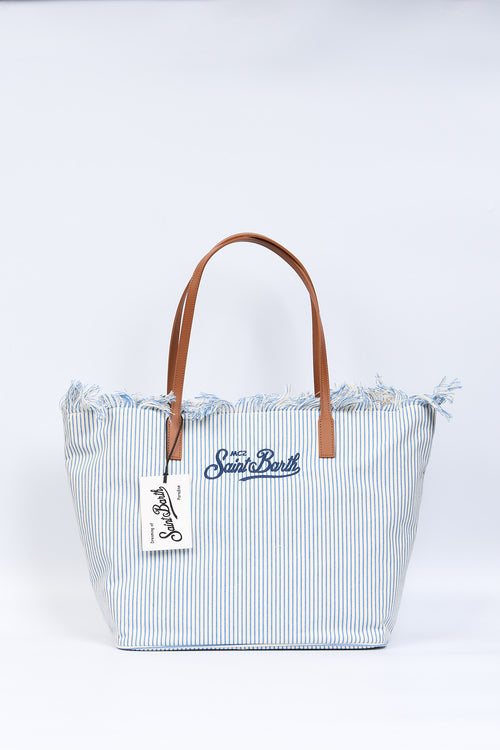 Mc2 saint barth City Bag Grande a Righe Bianco/Azzurro Donna